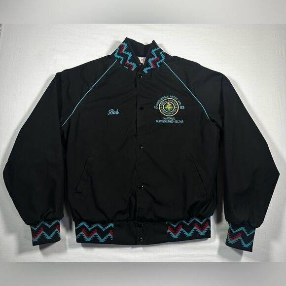 Vintage West Ark Mens Aztec Jacket Made In USA Large Federal Aviation Black 90s